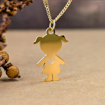 Gold Plated Little Girl Silhouette Necklace with Heart Detail