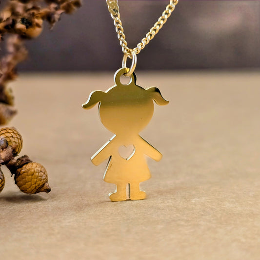 Gold Plated Little Girl Silhouette Necklace with Heart Detail