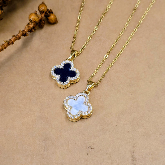 Reversible Four-Leaf Clover Pendant Necklace - Good Luck Charm