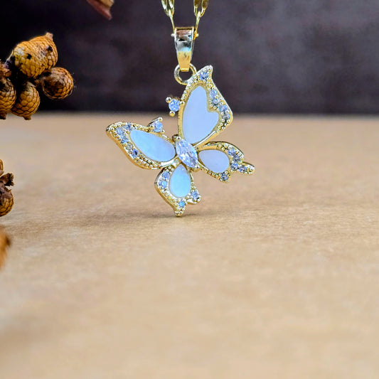 Crystal Butterfly Pendant Chain – Gold-Toned Butterfly Necklace with Sparkling Crystals