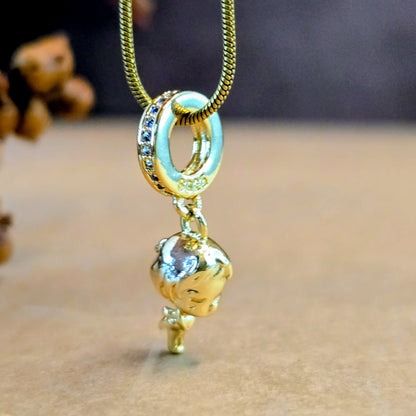 Little Girl 3D Necklace – Gold-Toned Pendant Chain with Crystal Loop