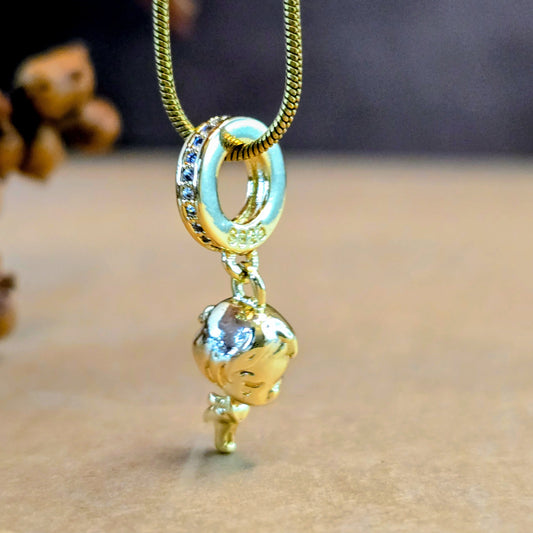 Little Girl 3D Necklace – Gold-Toned Pendant Chain with Crystal Loop