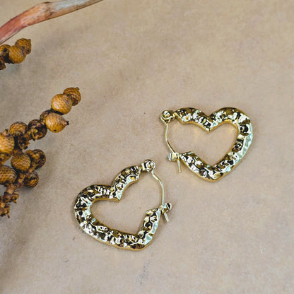 Textured Heart Hoop Earrings – Bold, Chic & Anti-Tarnish