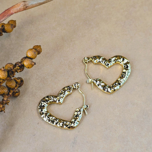 Textured Heart Hoop Earrings – Bold, Chic & Anti-Tarnish
