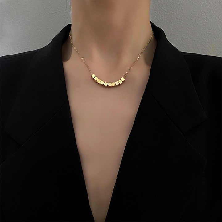 Pixel Necklace – Minimalist Gold-Plated Geometric Pendant