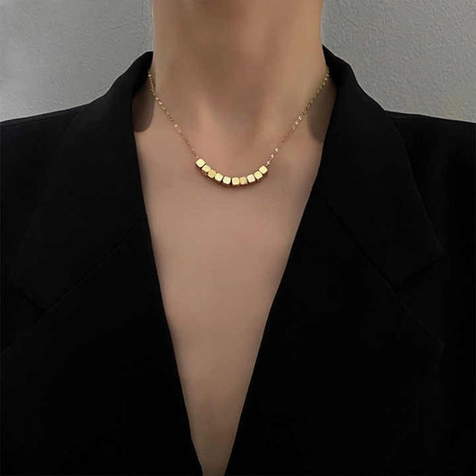 Pixel Necklace – Minimalist Gold-Plated Geometric Pendant