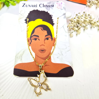 Necklace with Zunari Charm card – gold butterfly pendant chain