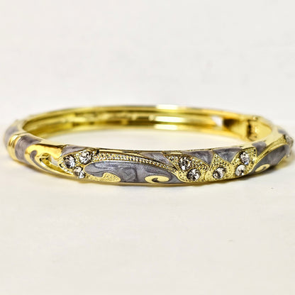 Ash enamel crystal gold bangle front product shot white background
