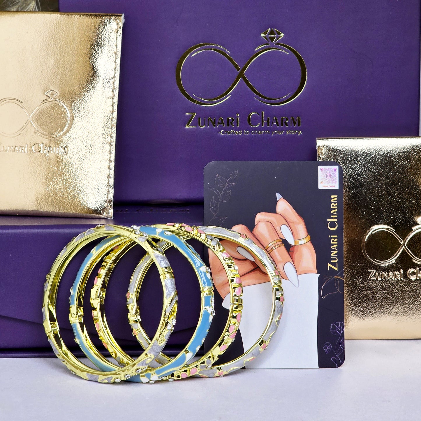 Fleur Enamel Bangles – Luxe Combo Set of 4