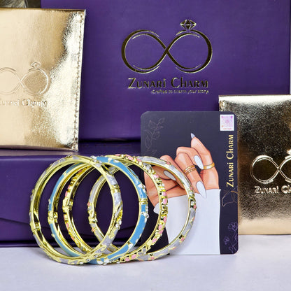 Fleur Enamel Bangles – Luxe Combo Set of 4