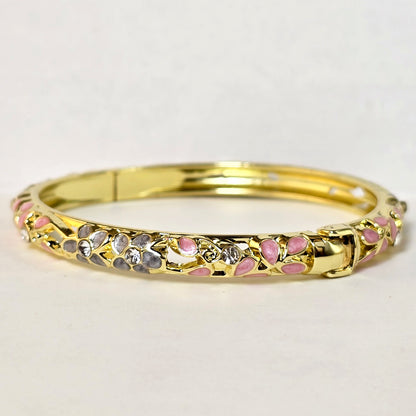 Gold pink floral bracelet front product image white background