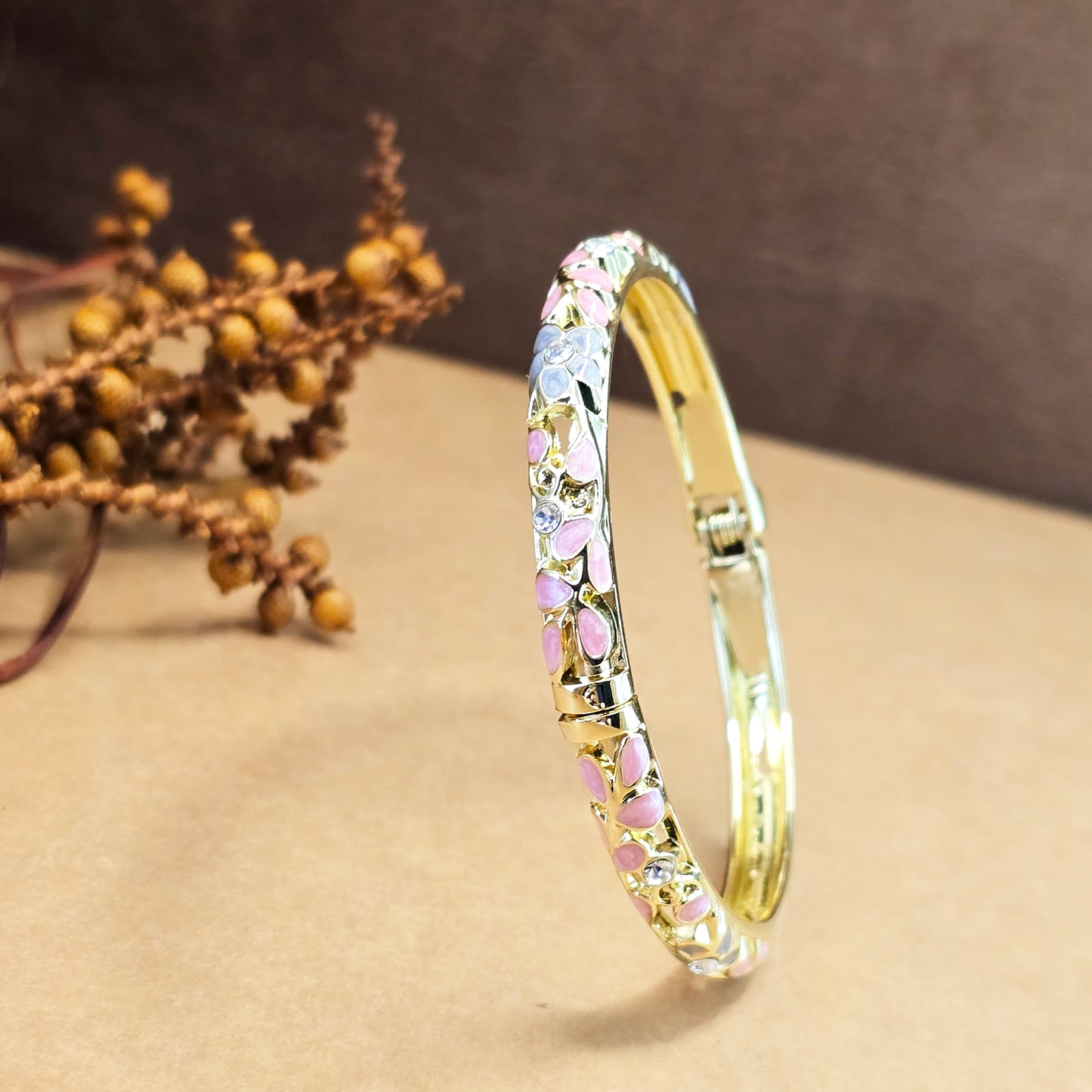 Fleur Enamel Bangle Pink – Floral Gold Bracelet