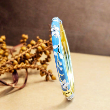 Fleur Enamel Bangle Teal – Gold Floral Bracelet
