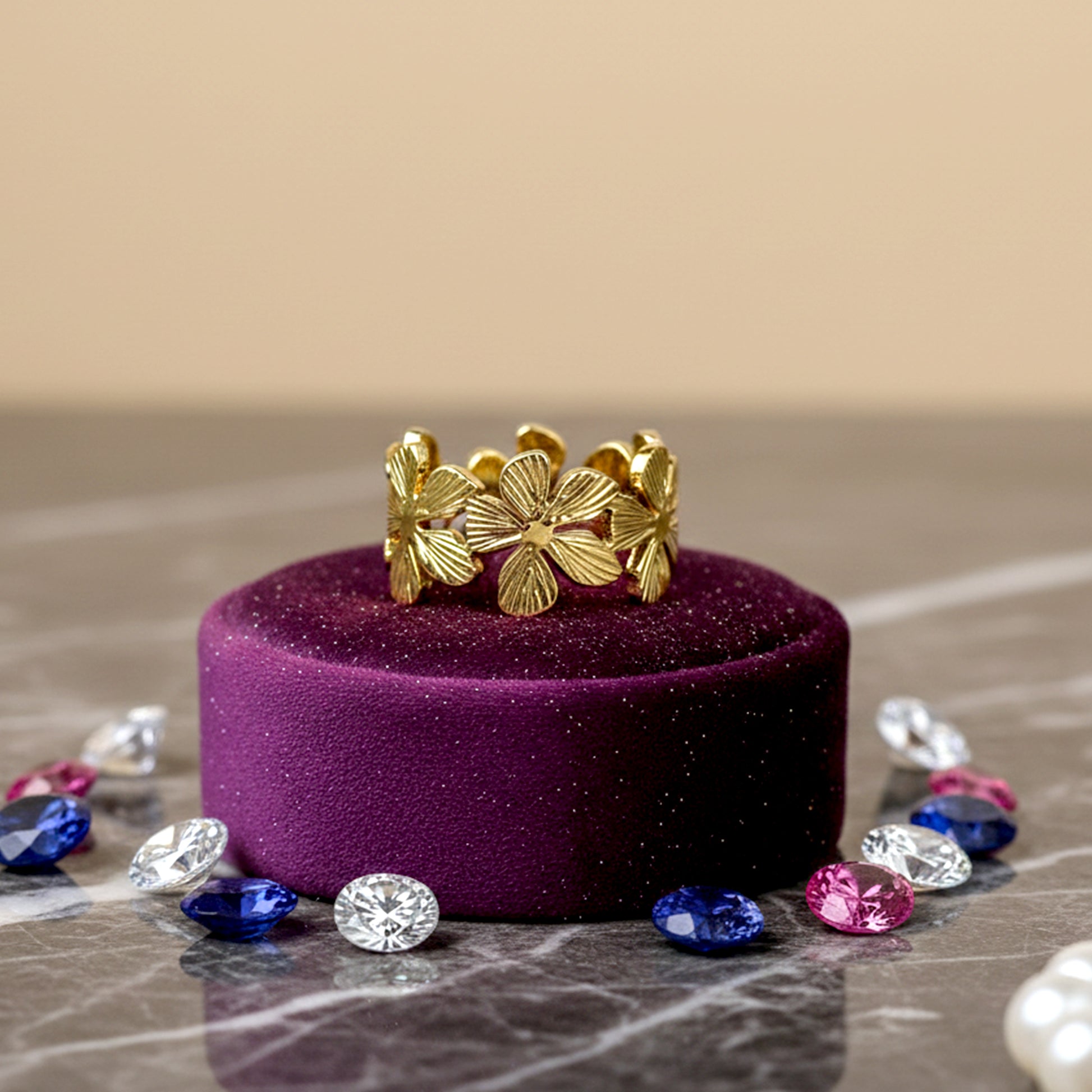 flower design gold ring for women elegant jewelry