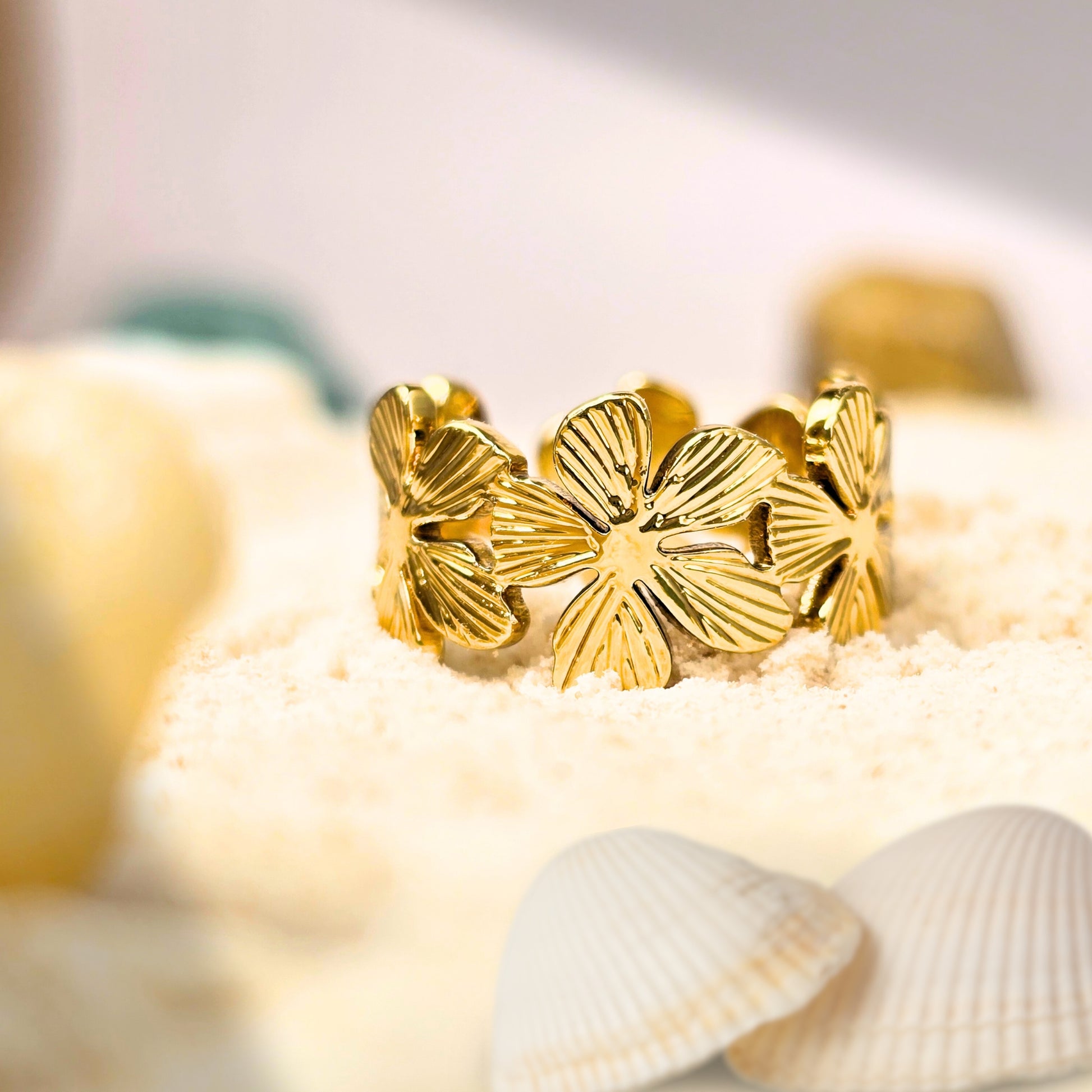 textured flower ring gold statement piece