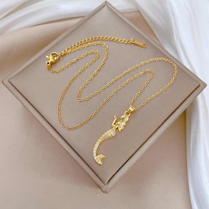 Full length mermaid charm chain with lobster clasp on display box