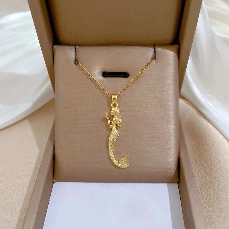 Mermaid pendant necklace displayed in jewelry box