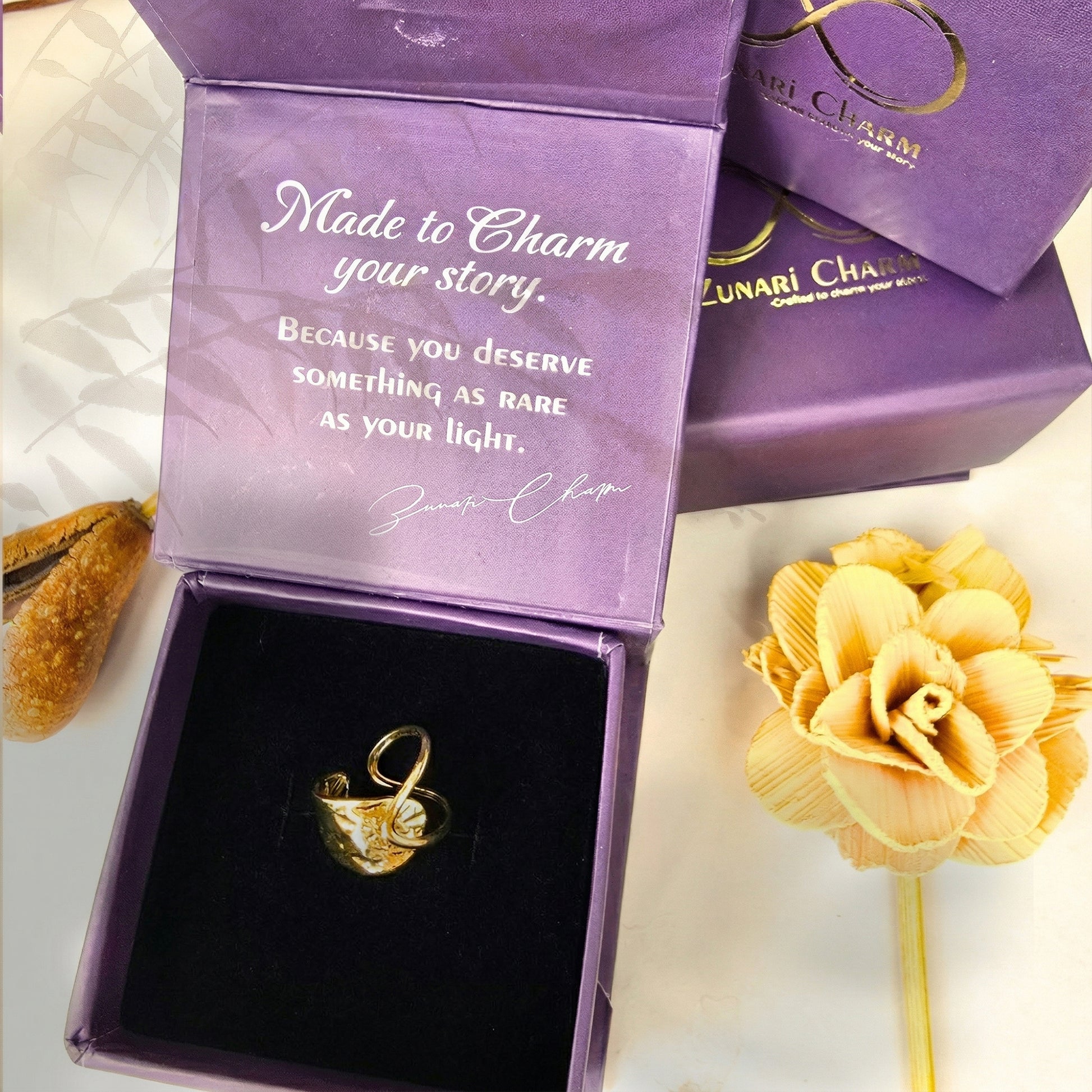 zunari charm gold ring premium packaging
