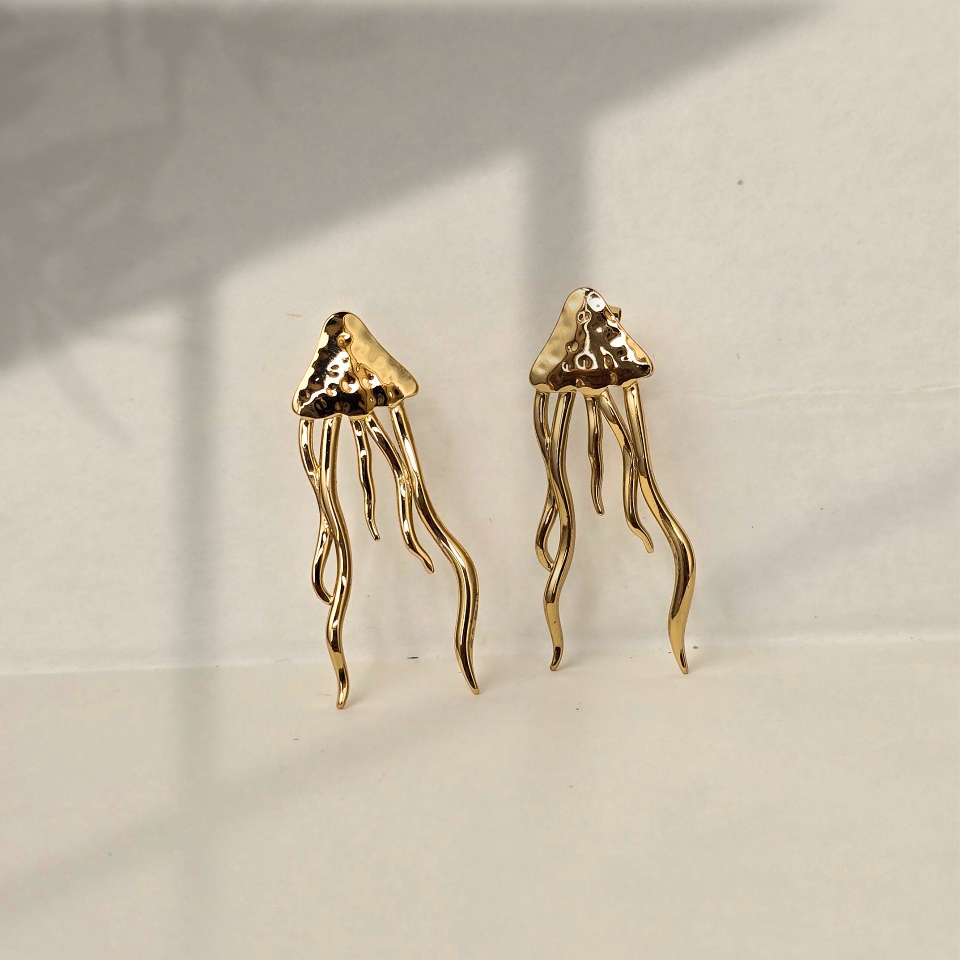 gold jellyfish statement earrings abstract drop jewelry