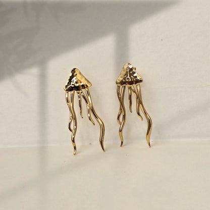 gold jellyfish statement earrings abstract drop jewelry