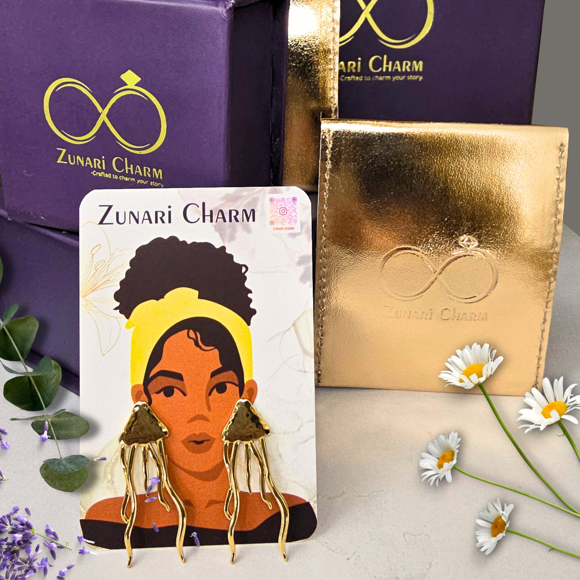 zunari charm jellyfish earrings premium packaging
