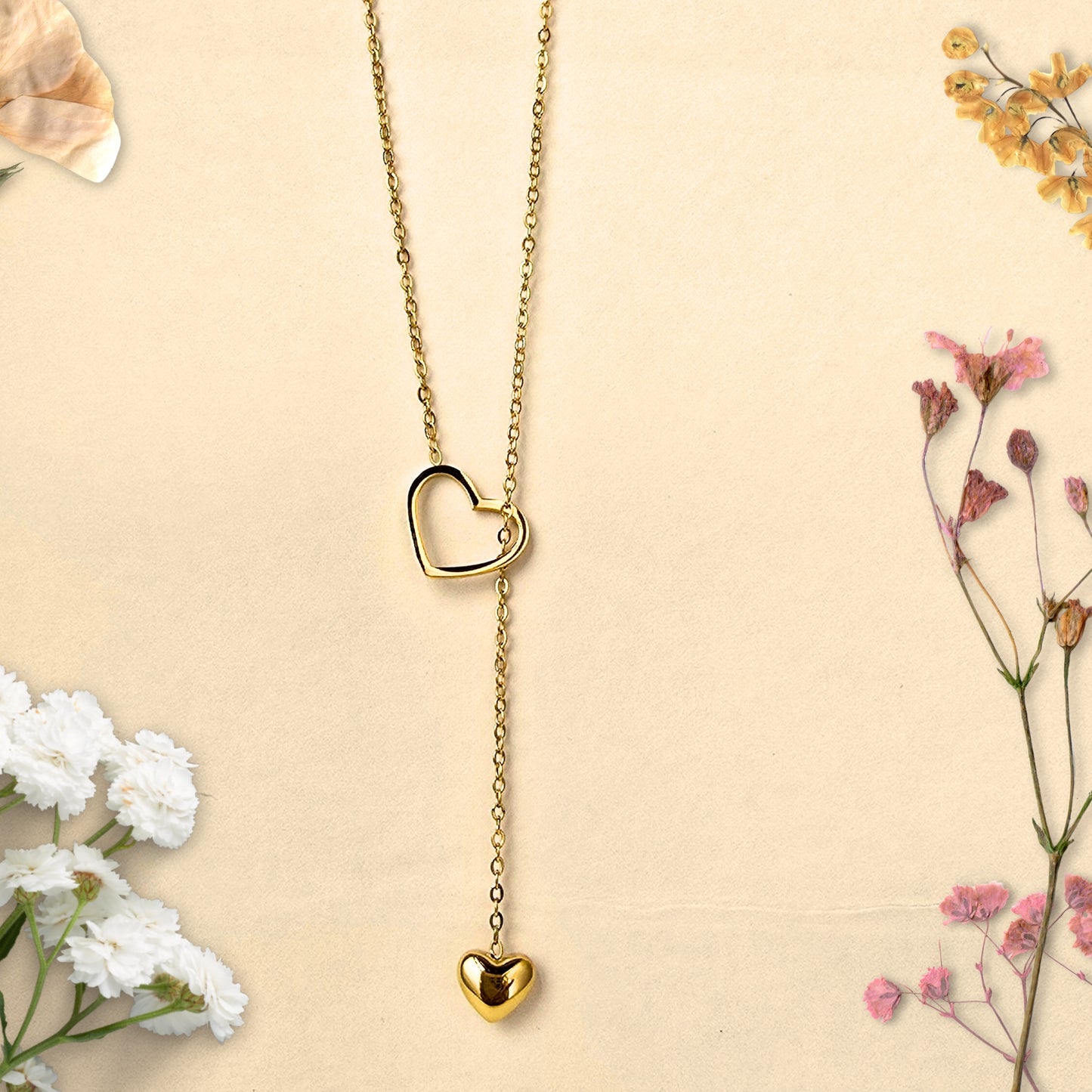 gold heart drop necklace anti tarnish minimal jewelry