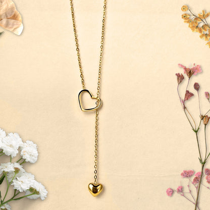 gold heart drop necklace anti tarnish minimal jewelry