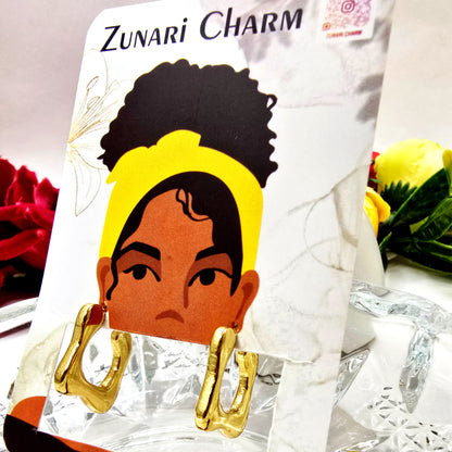 Modern Melt Earrings displayed on Zunari Charm jewelry card