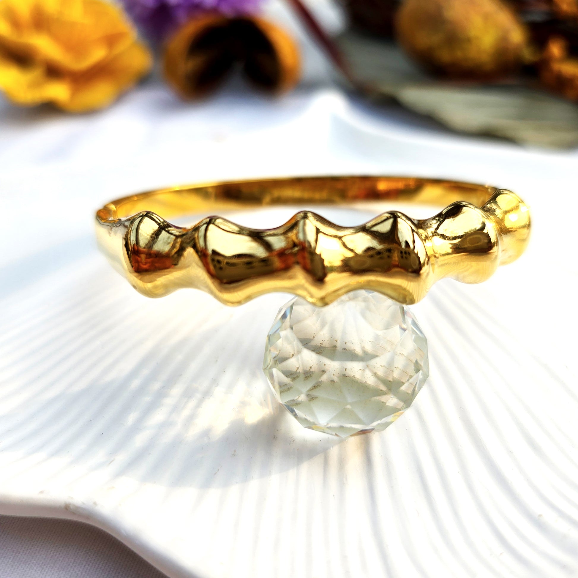 Luxury gold cuff bracelet with organic molten ridge design