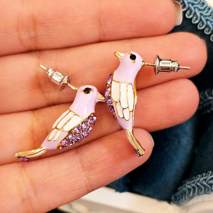 Morning Melody Bird Earrings – Blue Enamel Crystal Stud Earrings