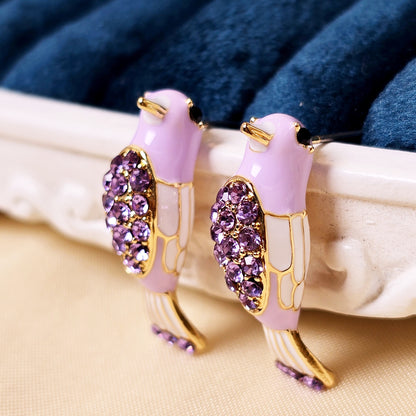 Morning Melody Bird Earrings – Blue Enamel Crystal Stud Earrings