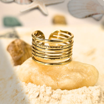 gold multi band stacked ring adjustable anti tarnish