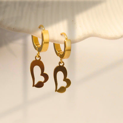 gold open heart hoop earrings anti tarnish minimal jewelry