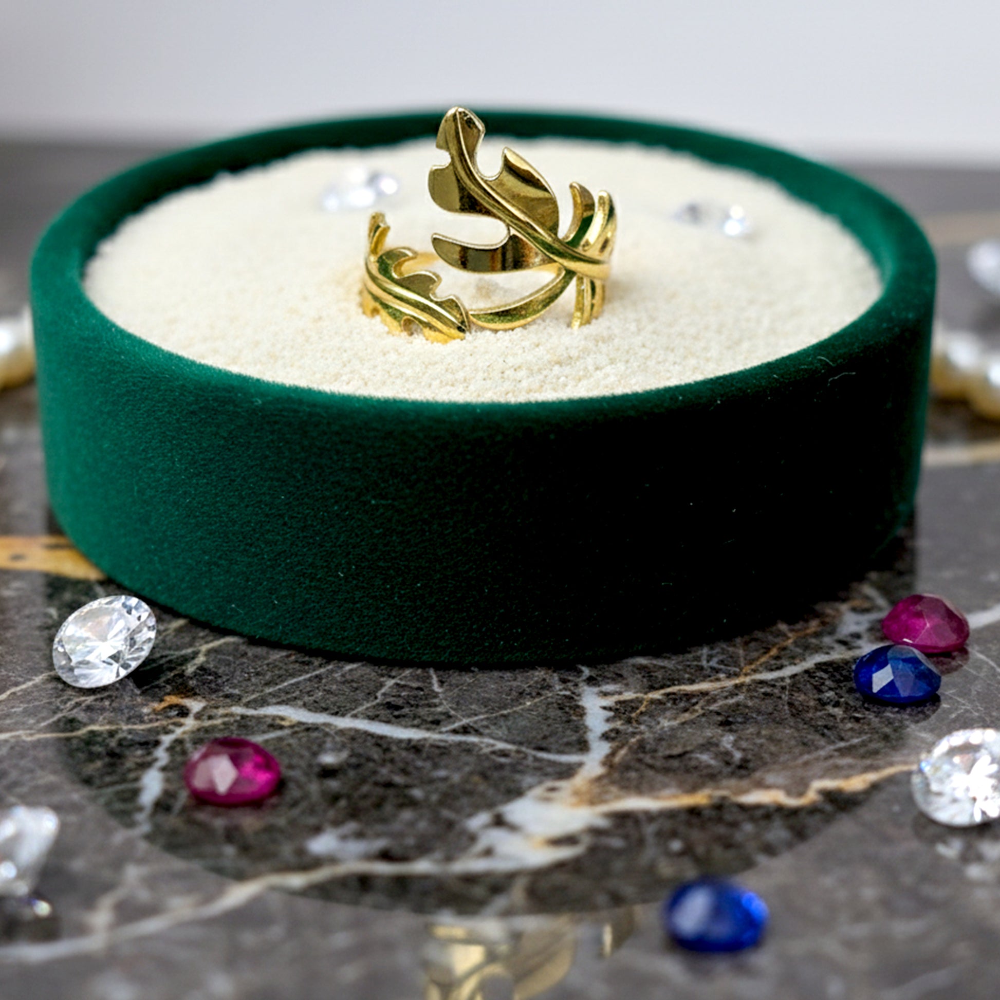 gold palm leaf statement ring adjustable anti tarnish