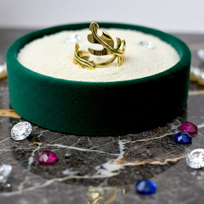 gold palm leaf statement ring adjustable anti tarnish