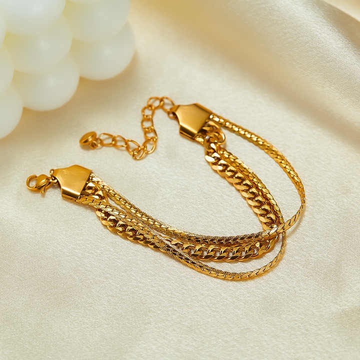 Three-layer waterproof gold link bracelet for women