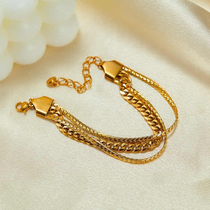 Three-layer waterproof gold link bracelet for women