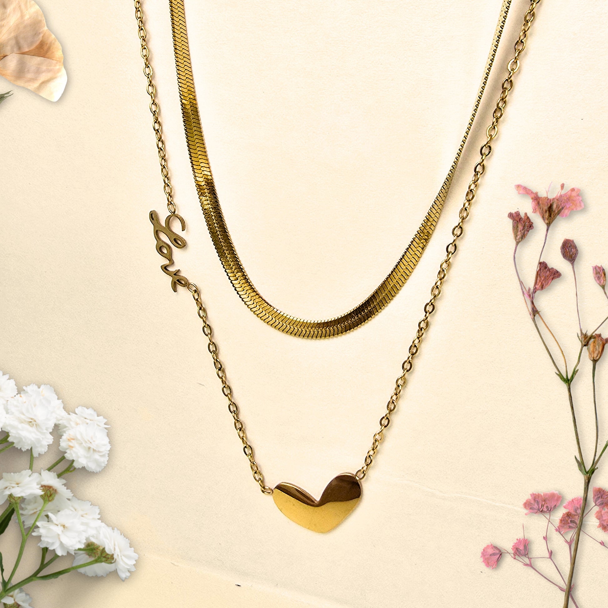 layered gold heart necklace anti tarnish statement jewelry