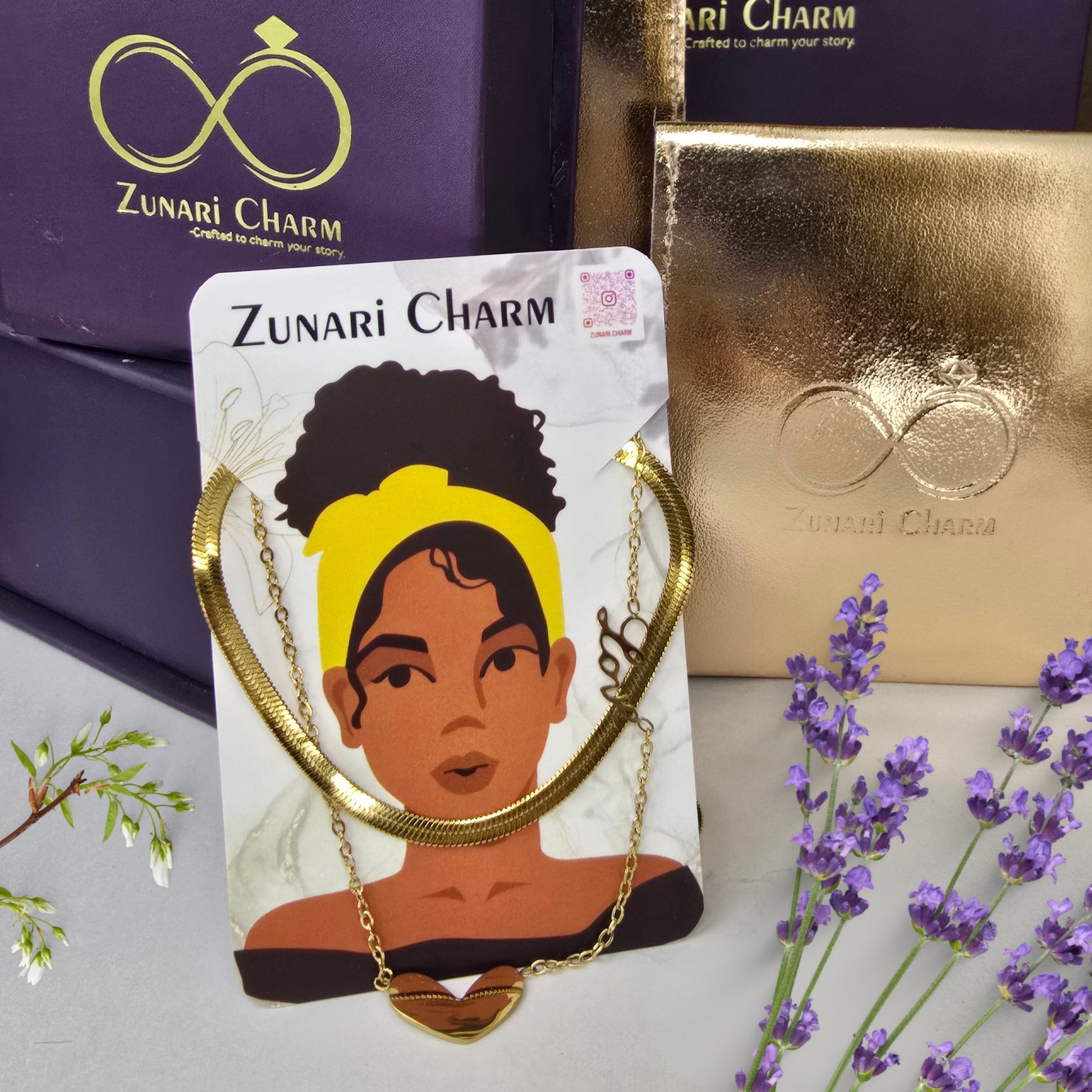 zunari charm layered necklace premium packaging