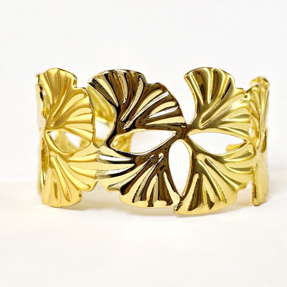Venus gold ginkgo leaf cuff bracelet for women statement jewelry