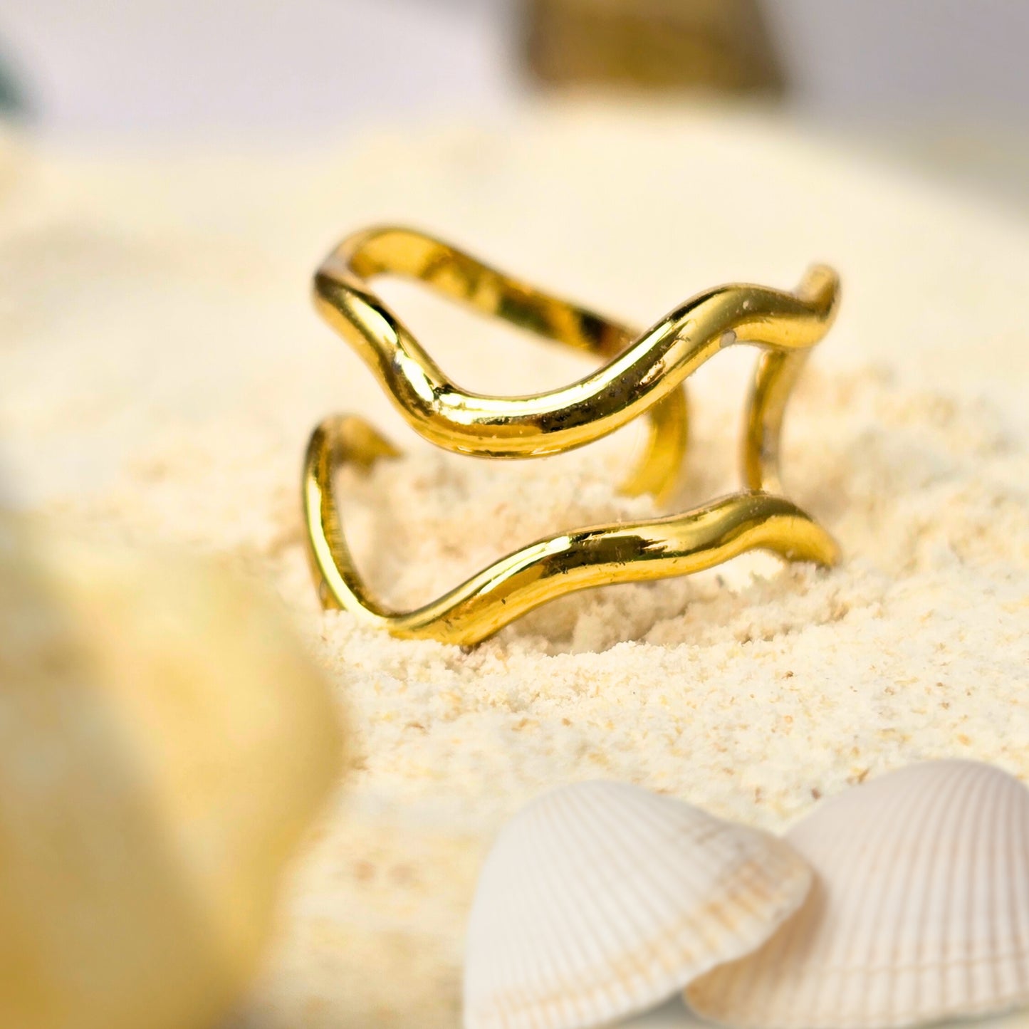 gold adjustable ring on hand everyday chic jewelry