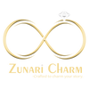 Zunari Charm logo with gold infinity symbol and diamond on a transparent background