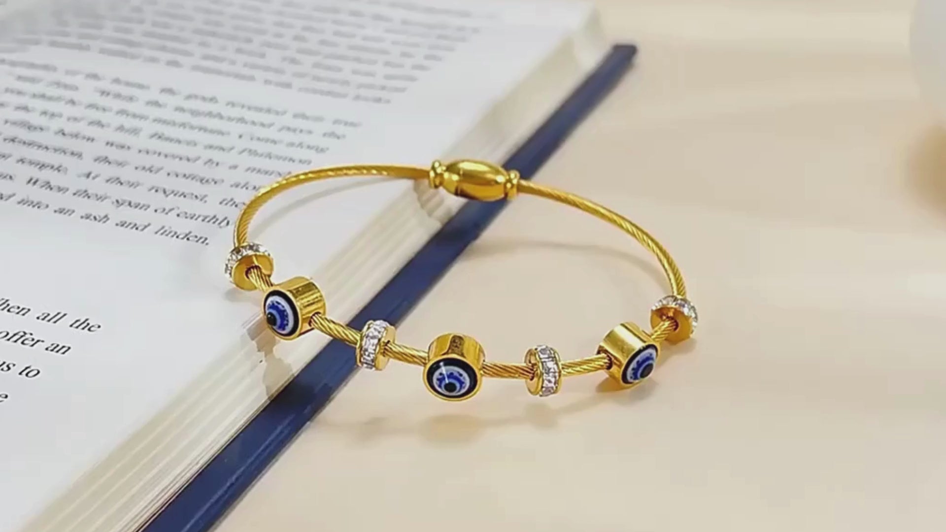 Gold plated evil eye kada style Bracelet, Anti tarnish, Korean, waterproof 