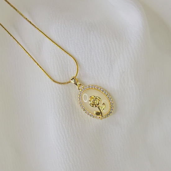 360° video of Opal Flower Pendant Chain showing shimmer, opal base & fine detailing.