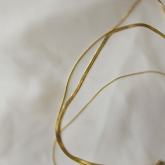 360-degree video of Trinity Layers Necklace showcasing its three delicate gold-toned chains with layered design, smooth finish, and elegant drape from all angles.