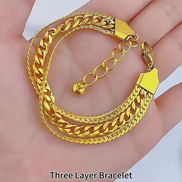 3 Layer Gold Plated cuban chain bracelet video showcasing it on a hand